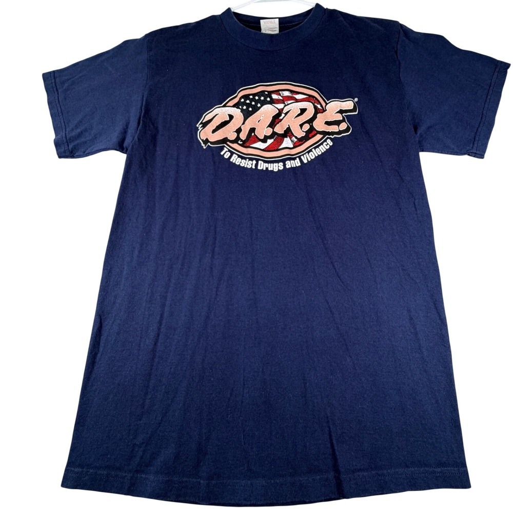 Vintage D.A.R.E. T Shirt Mens Large Navy Blue Fruit of the Loom Heavy Cotton Tee